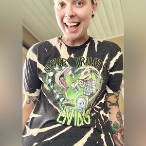 Black Never Trust the Living Spiral Bleach Screen Print Custom Tee